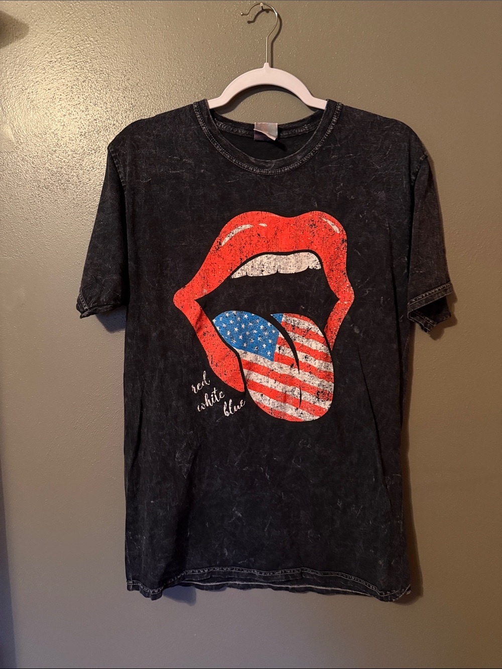 Kids Black Graphic Tee with Red & Blue Flag Tongue